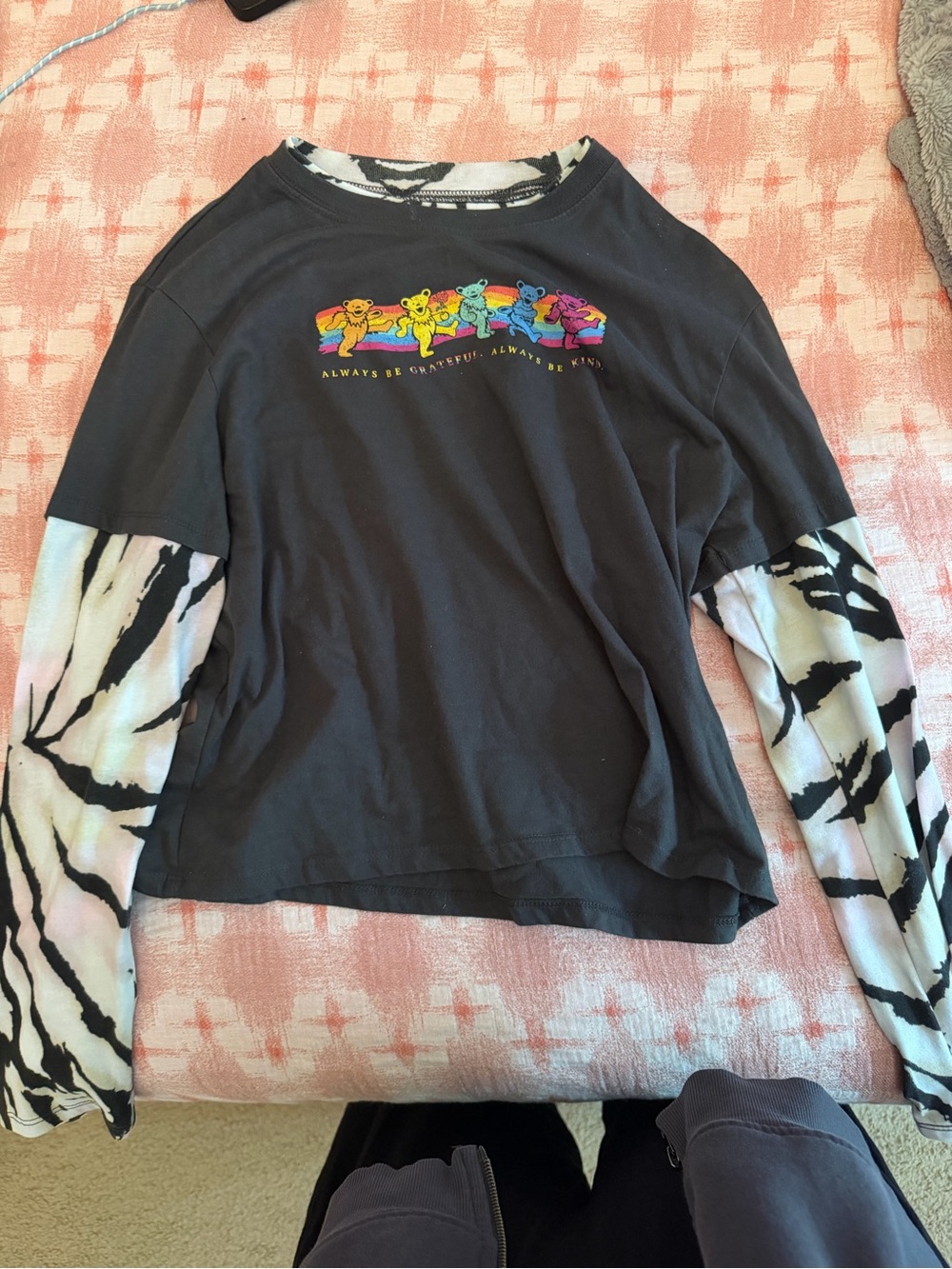 Black Grateful Dead Rainbow Bears Layered Tee